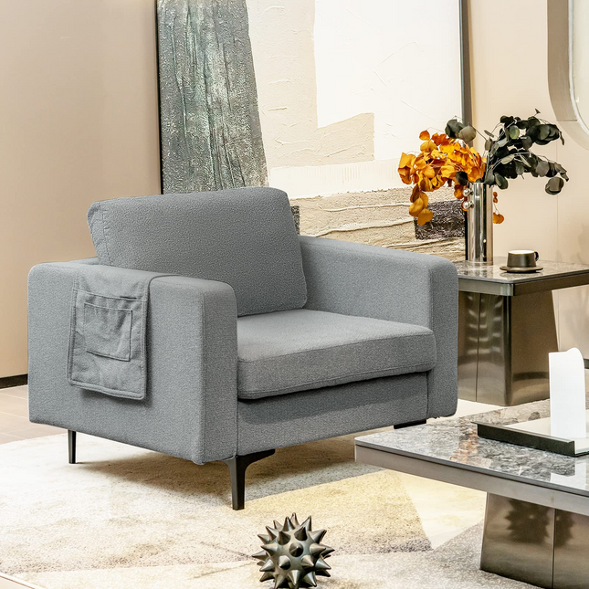 Dreamade Modern Accent Chair w/Comfy Thick Cushion, Magazine Pockets
