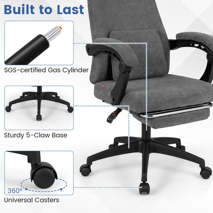 Dreamade Reclining Office Chair Chenille Fabric Desk Chair with Padded Linkage Armrests