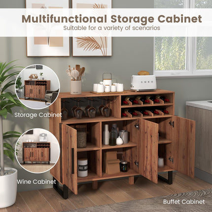 Dreamade Wine Bar Cabinet, Buffet Sideboard with 3 Doors & Adjustable Shelves, Liquor Cabinet