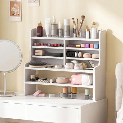 Dreamade Desk Organizer | Wooden 6 Tier Storage Rack with 2 Removable Shelves