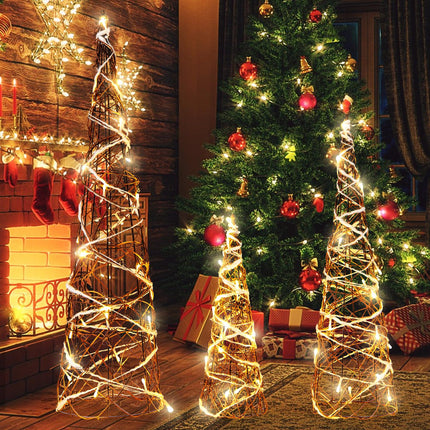 Dreamade Set of 3 Large Christmas Cone Trees, 32” 24” 16” Indoor Christmas Trees w/Warm White LED Lights
