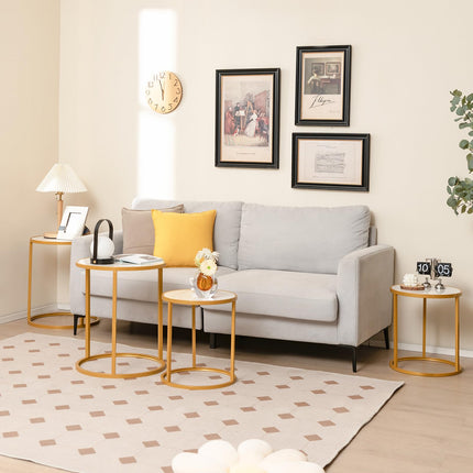 Dreamade Faux Marble Side Table, Round End Table with Golden Metal Frame and White Marble Top