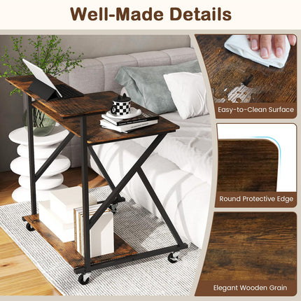 Dreamade Rolling Small Desk with Storage | Compact Computer Desk for Small Spaces with Charging Station