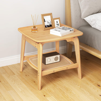 Dreamade Rattan Side Table, Boho End Table with Storage Shelf, 2-Tier Bedside Table for Small Spaces