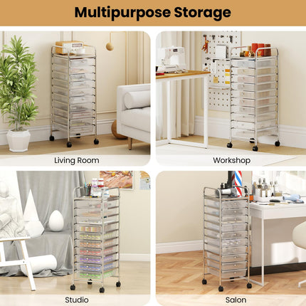 Dreamade 10-Drawer Rolling Storage Cart with Metal Frame and Lockable Universal Wheels