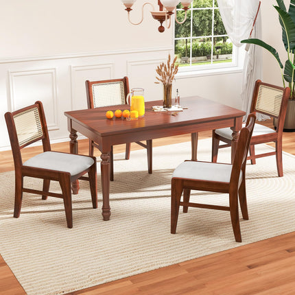Dreamade Rattan Dining Chairs Set of 2/4, Wooden Kitchen Chairs w/Cane Back, Rubber Wood Frame