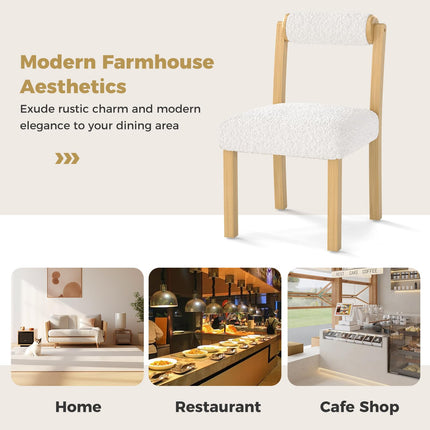 Dreamade Wooden Dining Chairs Set of 2/4, Faux Sherpa Upholstered Kitchen Dining Room Chairs w/Rubber Wood Frame