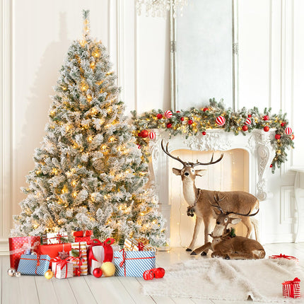 Dreamade 3-Minute-Setup Pre-Lit Snow Flocked Christmas Tree Artificial Hinged Xmas Tree