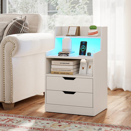 Dreamade Nightstand with LED Light and Charging Station for Living Room Bedroom