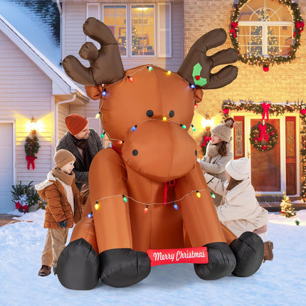Dreamade 8.5 FT Tall Multi-Color Lighted Xmas Inflatable Reindeer Sitting on The Ground