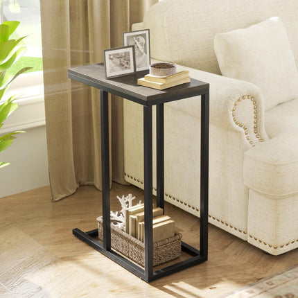 Dreamade C Shaped End Table, Small Side Table for Sofa, Couch Table That Slide Under with Metal Frame