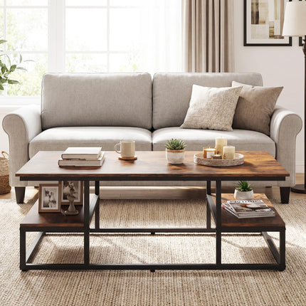 Dreamade 43" Rectangular Modern Coffee Table with Storage & Open Shelves