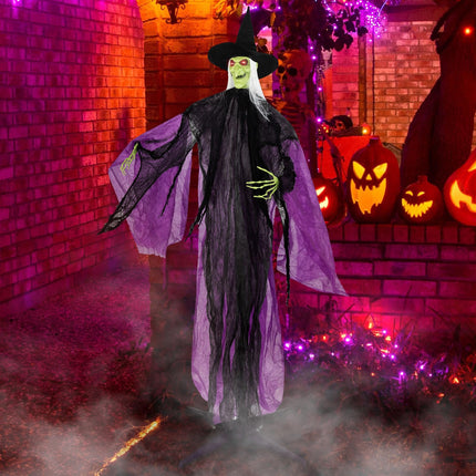 Dreamade 7.2 FT Halloween Animatronic Witch, Animated Standing Poseable Figure with Light up Eyes