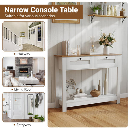 Dreamade Farmhouse Console Table with 2 Drawers 42" Long Narrow Entryway Table