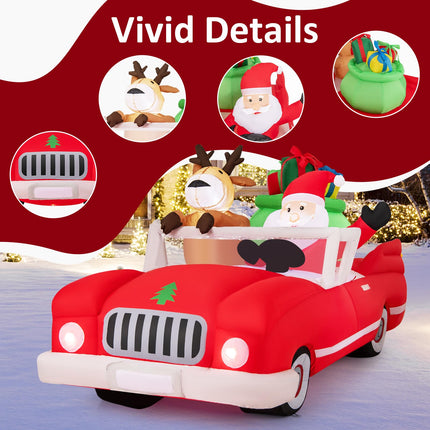 Dreamade 7.7 FT Long Lighted Xmas Inflatable Santa Claus & Reindeer Driving Red Car Gift Boxes