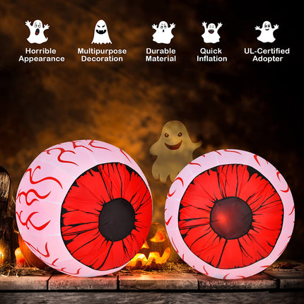 DREAMADE 3 FT Halloween Inflatable Eyeballs 2 Pack Lighted Bloodshot Eyes