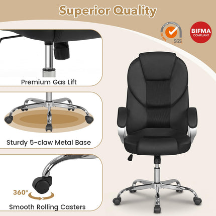 Dreamade Leather Office Chair | Ergonomic Mesh Executive Chair with Padded Armrests & Rocking Backrest
