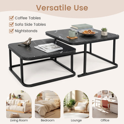 Dreamade Nesting Coffee Table Set of 2 with Metal Frame