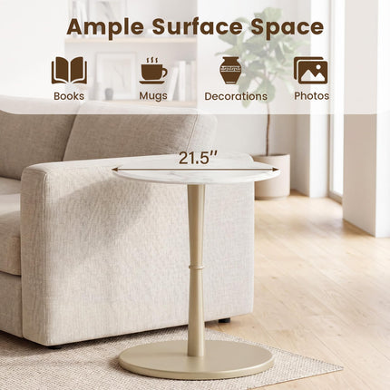 Dreamade Round Marble Side Table w/Stone Finish & Wooden Pedestal (1/2)