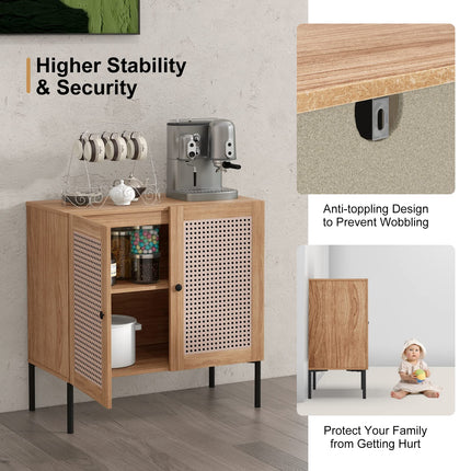 Dreamade Buffet Cabinet, Wood Sideboard Storage Cabinet with Rattan Door, 3-Position Adjustable Shelf