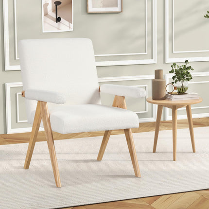 Dreamade Mid-Century Modern Accent Chair, Sherpa Fabric Reading Chair with Padded Armrests