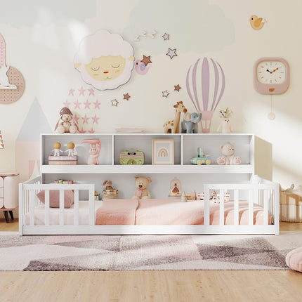 Dreamade Wooden Montessori Bed Frame with Bookcase