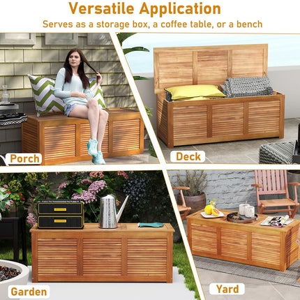 DREAMADE 47 Gallon Deck Box, Acacia Wood Outdoor Storage Bench, Natural