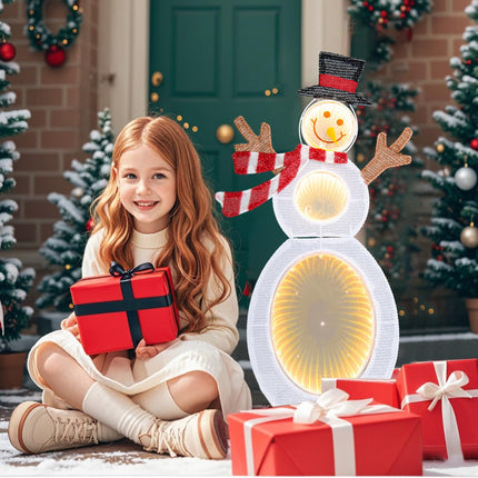 Dreamade 2.6 FT Lighted Christmas Decoration, Pre-Lit 2D Snowman with 3 Infinity Mirror Lights