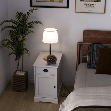Dreamade End Table with Charging Station Set of 2, Flip Top Side Table with USB Ports and Outlets, White