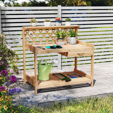 Dreamade Wood Potting Table with 3 Tier Shelves