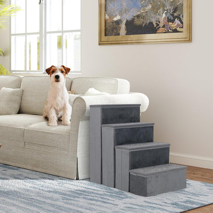Dreamade Dog Stairs with Storage 23" H Folding 4 Step Pet Stairs for Small and Medium Dogs