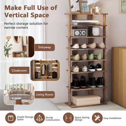 Dreamade 7-Tier Wooden Shoe Rack, Double Row Shoe Organizer for 14 Pairs, Customizable Height
