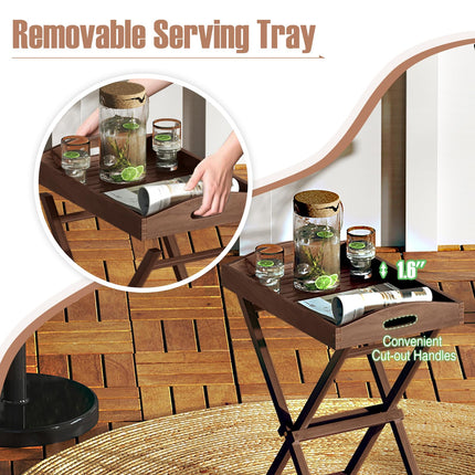 Dreamade 28-Inches High Solid Teak Wood TV Tray Side Table