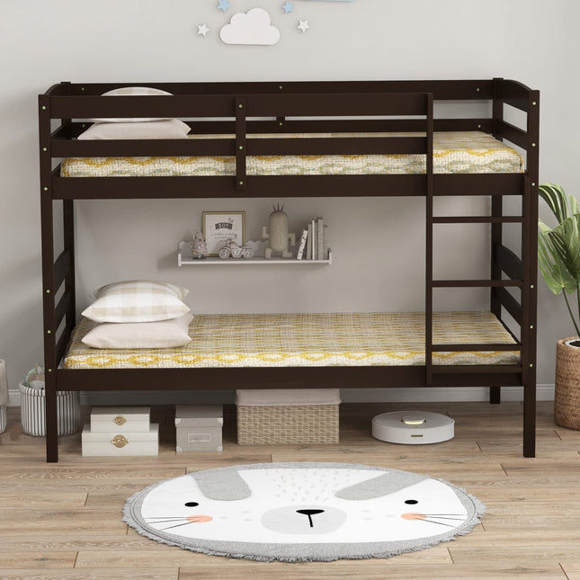 Dreamade Bunk Bed, Solid Wood Detachable Bed Frame with High Guardrails & Integrated Ladder