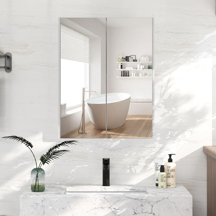 Dreamade Medicine Cabinet, 24.5" x 25.5" Bathroom Wall Cabinet with 2 Mirror Door