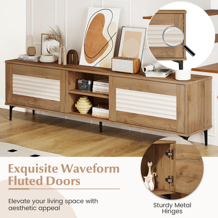 Dreamade Mid Century Modern TV Stand for 55-65 Inch TV Waveform Fluted Entertainment Center