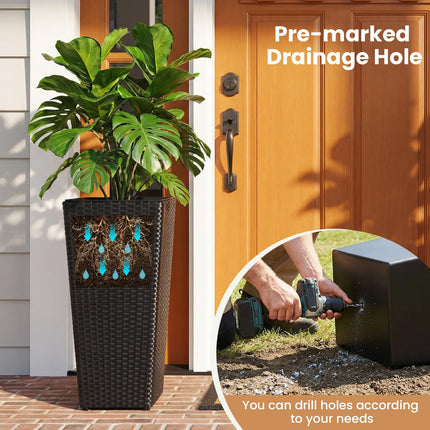 Dreamade Set of 2 Rattan Tall Plant Pots with Detachable Plastic Liners