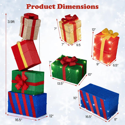 Dreamade Christmas Lighted Gift Boxes Set of 4 | Light Up Present Boxes with Colorful Bows