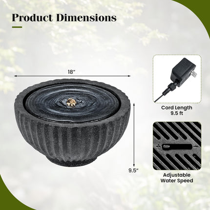 Dreamade 17.5"/18" Round Outdoor Water Fountain with 6 LED Lights