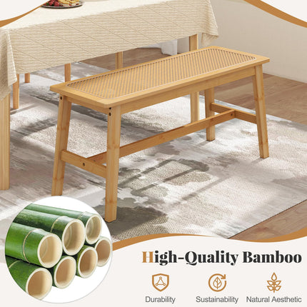 Dreamade 39.5" Bamboo Dining Bench with Handwoven Rattan Seat