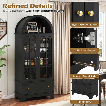 Dreamade 71.5" Arched Cabinet w/Tempered Glass Doors