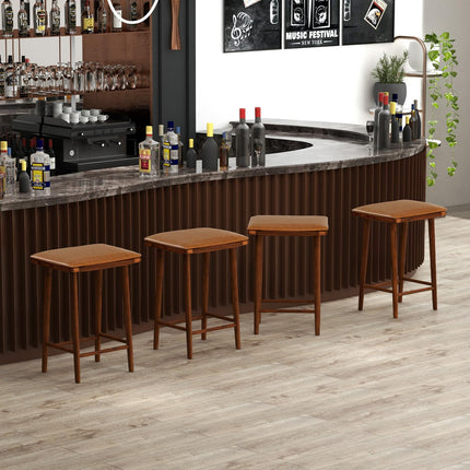 Dreamade Bar Stools Set of 4, Wooden Backless Barstools for Kitchen Island
