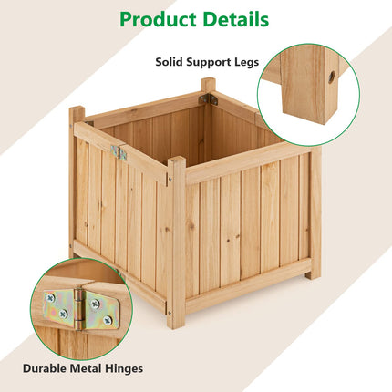 Dreamade 15” Planter Raised Garden Bed - Wooden Planting Box, Outdoor Folding Square Planter