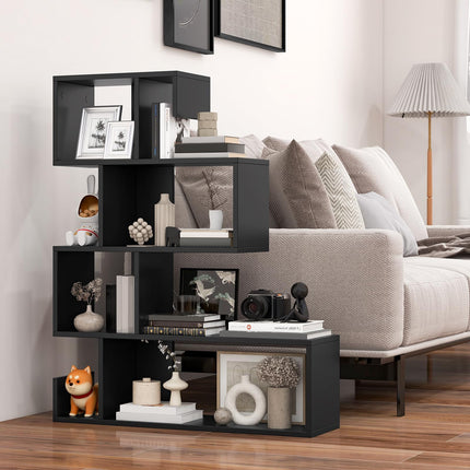 Dreamade 5-Tier S-Shaped Bookshelf, Geometric Bookcase w/Open Cubes