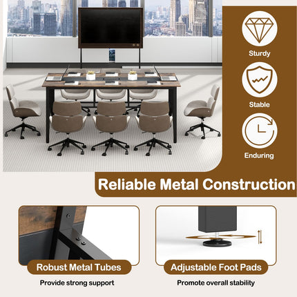 Dreamade Rectangular Meeting Table with Mesh Storage Shelf and Cable Grommet