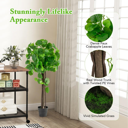 Dreamade 44’’ Artificial Crabapple Tree, Tall Fake Plant in Pot with Real Wood Trunk