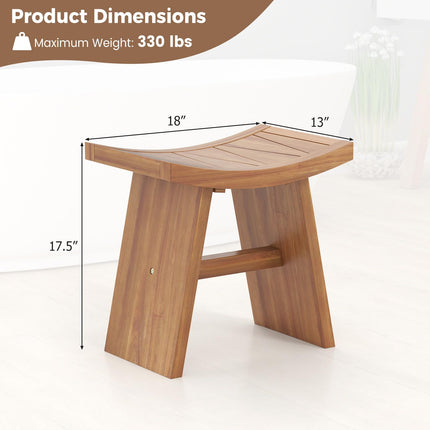 18 Inch Teak Wood Shower Bench with Curved Seat for Bathroom