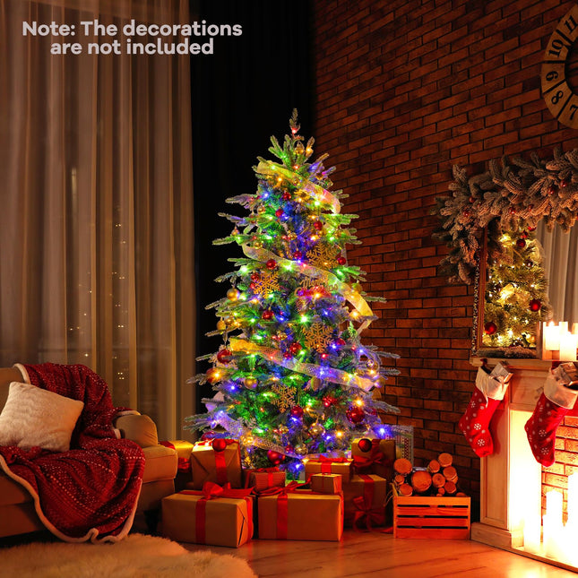 Dreamade 6ft Pre-Lit Artificial Christmas Tree with 714 PVC & PE Tips, 260 Multicolored & Warm White LED Lights, 11 Modes