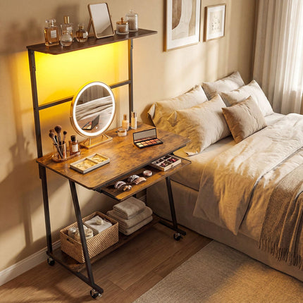 Dreamade 31.5" Small Computer Desk with Charging Station & LED Lights