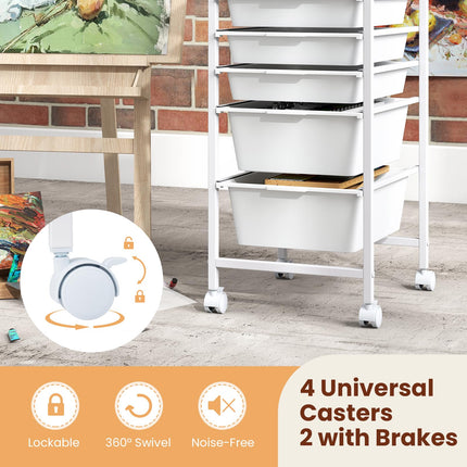 Dreamade 5-Drawer Rolling Storage Cart Mobile Utility Organizer with Wooden Tabletop and Lockable Wheels